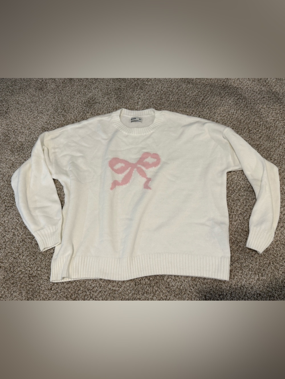 Hollister Cream Sweater with Pink Ribbon Motif